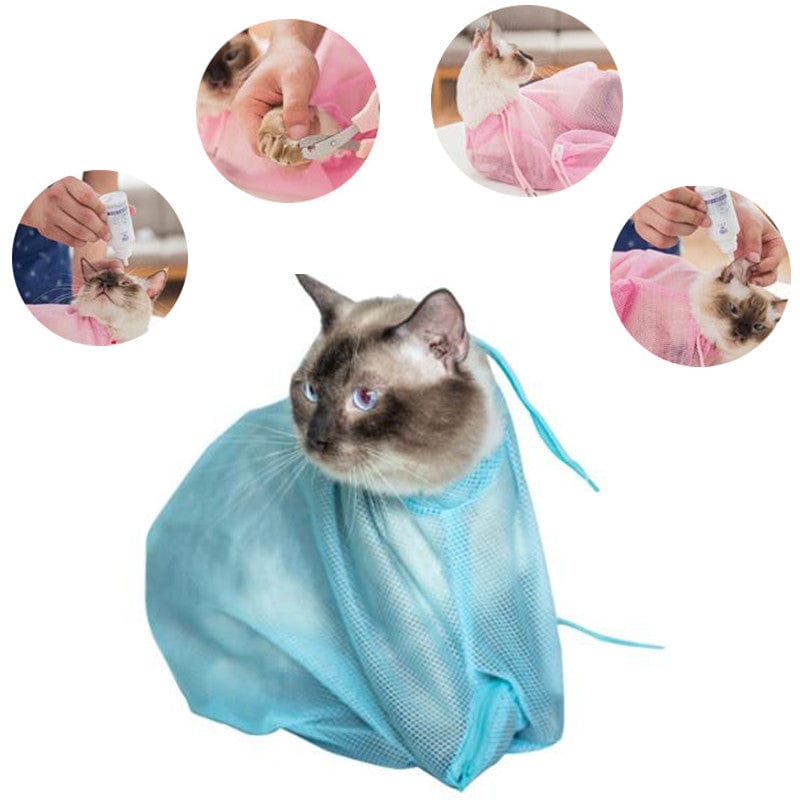 Cat Grooming Multi-functional Pet Grooming Bath Bag Blue - DiyosWorld