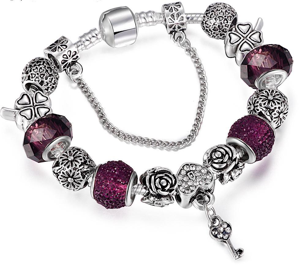 Charm Bracelets Heart and Key Dangle Charm Bracelet Lavender / 18cm - DiyosWorld