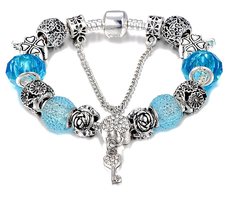 Charm Bracelets Heart and Key Dangle Charm Bracelet Sea Blue / 18cm - DiyosWorld