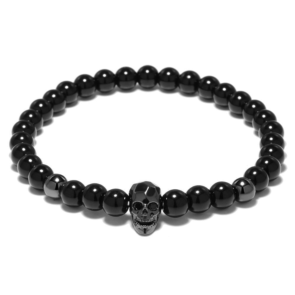 Charm Bracelets Skull Bracelets Set Elastic Black Beads Chain - DiyosWorld