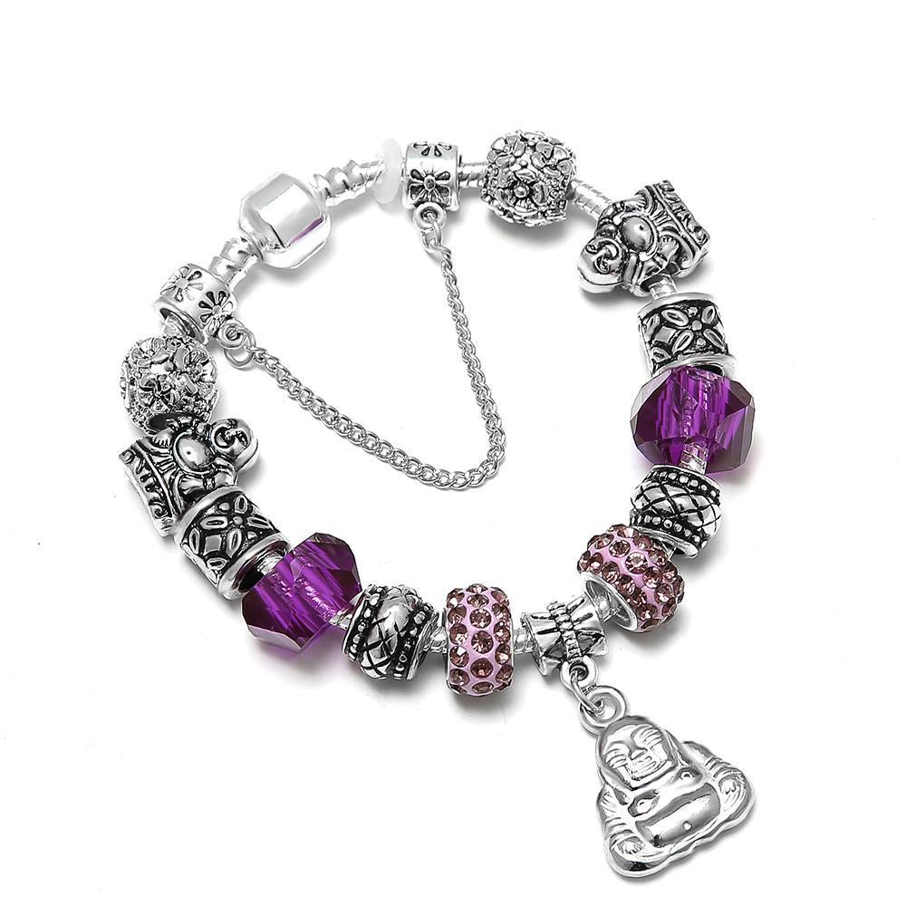 Purple Laughing Buddha Charm Bracelet