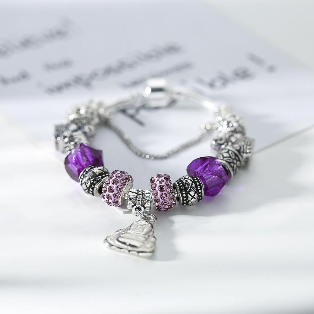 Purple Laughing Buddha Charm Bracelet