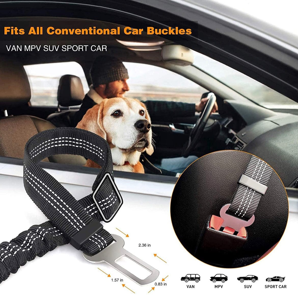 DIYOS™ Pet Car Seat Belt Reflective Elastic 1 / 50-75cm 2.5cm - DiyosWorld