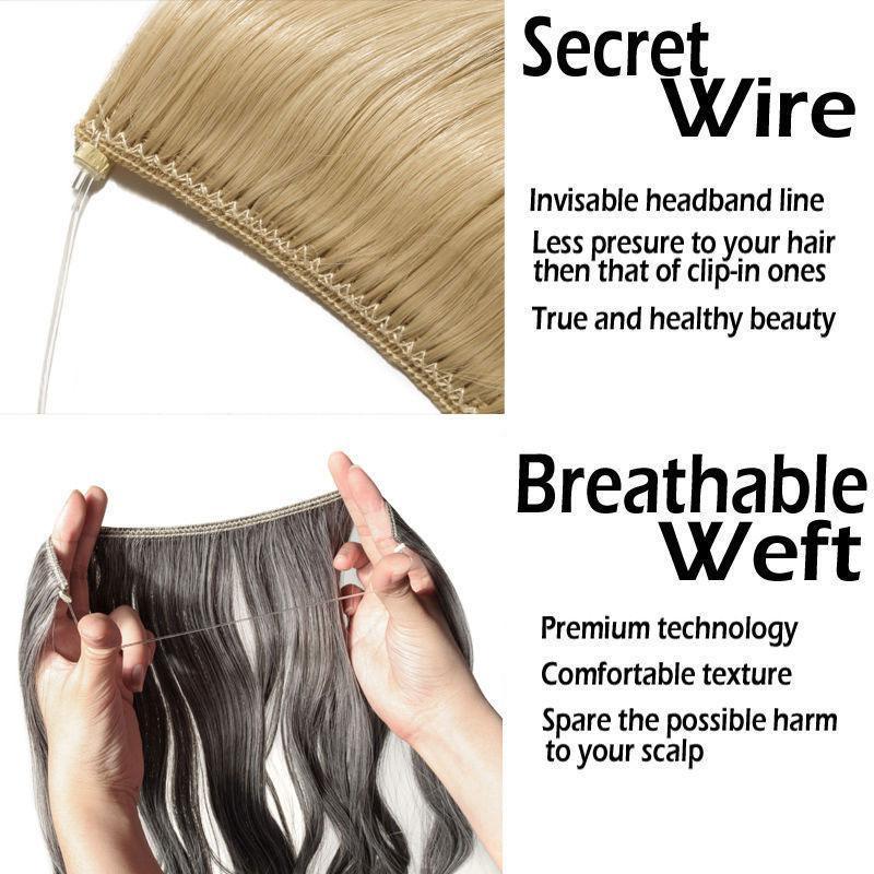 Synthetic Clip-in One Piece 20 inches Invisible Wire No Clips Hair Extensions - DiyosWorld