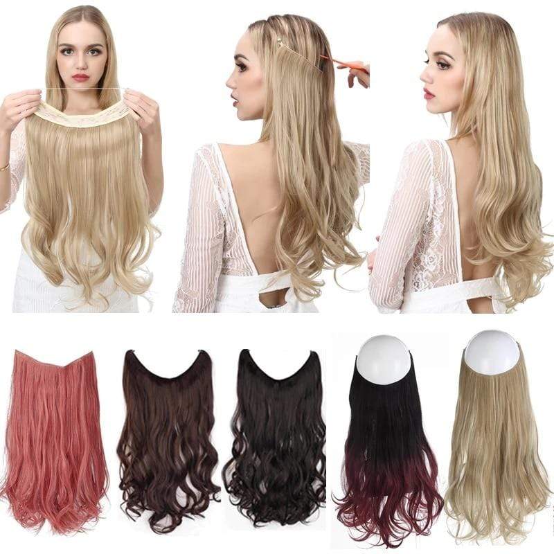 Synthetic Clip-in One Piece No clip wave halo hair extensions - DiyosWorld