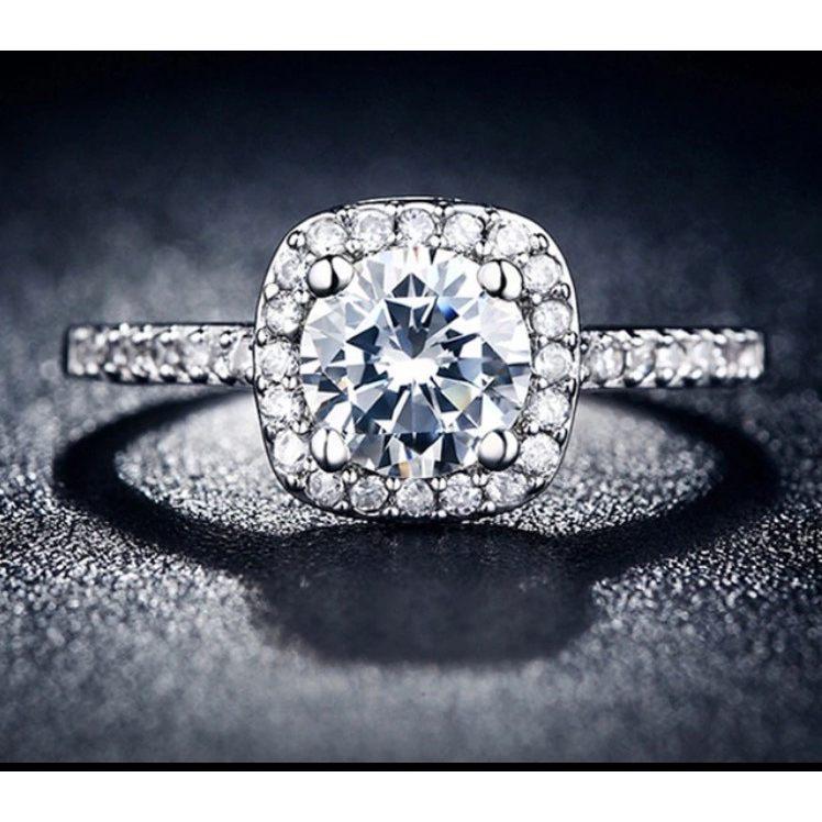 Wedding/Engagement/Fashion Ring S925 Silver Square Ring - Vintage AAA Zircon Inlay Diamond UK M, US 6 - DiyosWorld